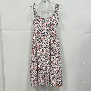 Code Mode Cherry Print Cotton Midi Dress White Red Small Summer Picnic